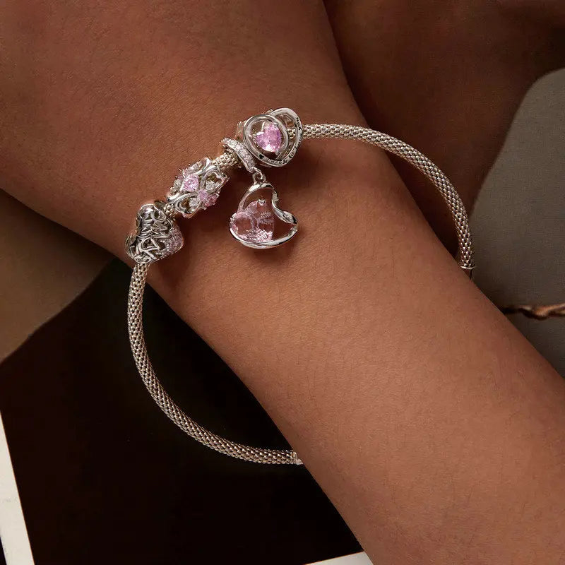 Forever Queen Pink Heart Beads Butterfly Charm Bracelets
