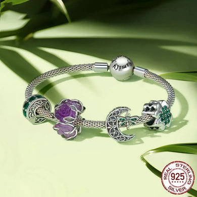 FOREVER QUEEN 925 Sterling Silver Color Changeable Flower Charms Bracelet