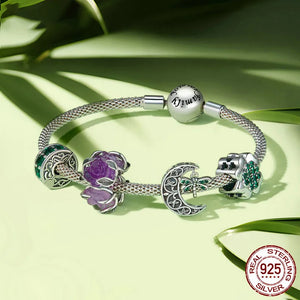 FOREVER QUEEN 925 Sterling Silver Color Changeable Flower Charms Bracelet