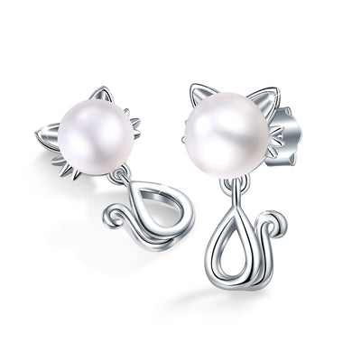 Cute cat Freshwater Pearl Earrings