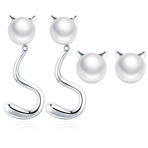 White Pearl Cat Pussy Tail Stud Earrings