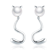 Load image into Gallery viewer, White Pearl Cat Pussy Tail Stud Earrings