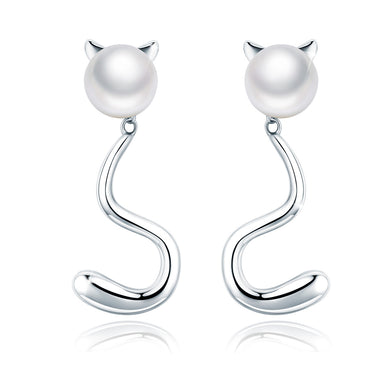 White Pearl Cat Pussy Tail Stud Earrings