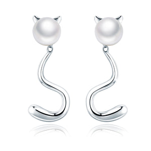 White Pearl Cat Pussy Tail Stud Earrings