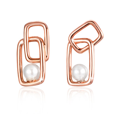 Geometric Rectangle Pearl Stud Earrings