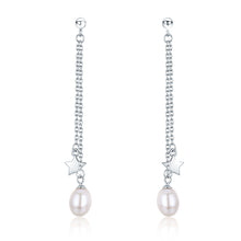 Load image into Gallery viewer, Long Dangle Pearl Earrings