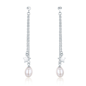 Long Dangle Pearl Earrings