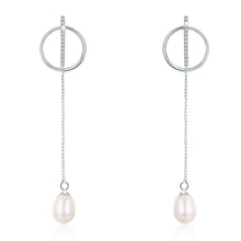 Load image into Gallery viewer, Platinum Plated Spiral Long Dangle Pearl Earrings