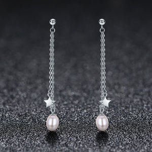 Long Dangle Pearl Earrings