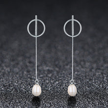 Load image into Gallery viewer, Platinum Plated Spiral Long Dangle Pearl Earrings