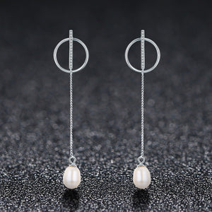 Platinum Plated Spiral Long Dangle Pearl Earrings