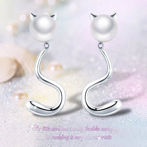 White Pearl Cat Pussy Tail Stud Earrings