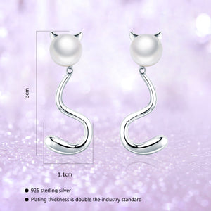 White Pearl Cat Pussy Tail Stud Earrings