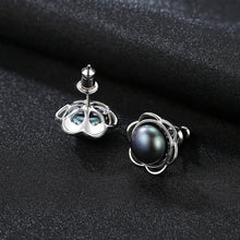 Load image into Gallery viewer, Plum Flower Pearl Stud Earrings