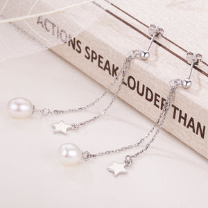 Long Dangle Pearl Earrings