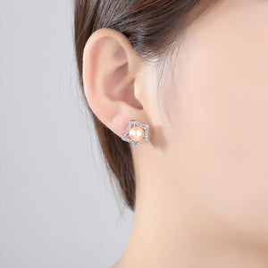 Pink Pearl Stud Earrings