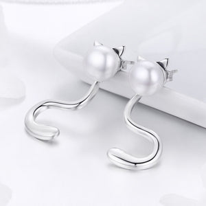 White Pearl Cat Pussy Tail Stud Earrings