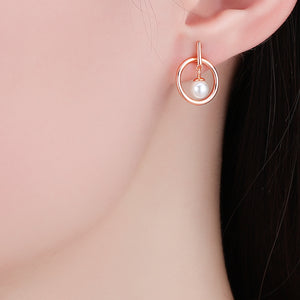 Hollow Circle Pearl Stud Earrings