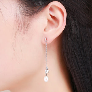 Long Dangle Pearl Earrings