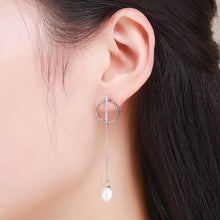 Load image into Gallery viewer, Platinum Plated Spiral Long Dangle Pearl Earrings