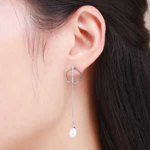 Platinum Plated Spiral Long Dangle Pearl Earrings