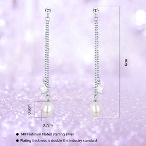 Long Dangle Pearl Earrings