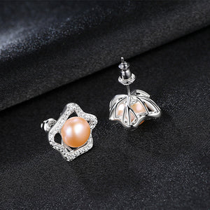 Pink Pearl Stud Earrings