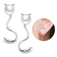 Load image into Gallery viewer, White Pearl Cat Pussy Tail Stud Earrings