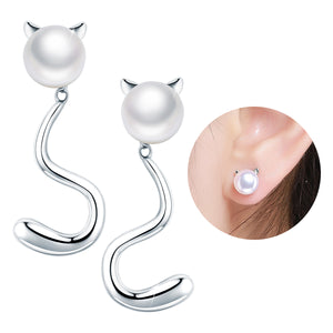 White Pearl Cat Pussy Tail Stud Earrings