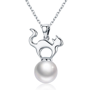 Cat Pearl Pendant Necklaces