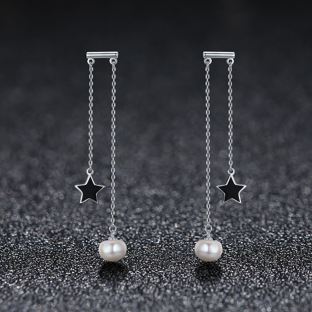 Long Dangle Pearl Earrings