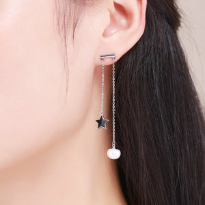 Long Dangle Pearl Earrings