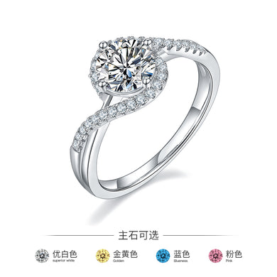FOREVER QUEEN Angel's Eye S925 silver plated platinum Mosan Diamond female ring 1 carat D grade