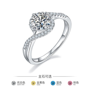 FOREVER QUEEN Angel's Eye S925 silver plated platinum Mosan Diamond female ring 1 carat D grade