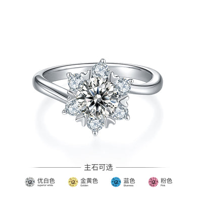 FOREVER QUEEN Star flower S925 silver plated platinum Mosan diamond female ring 1 carat D grade