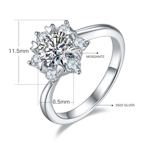 FOREVER QUEEN Star flower S925 silver plated platinum Mosan diamond female ring 1 carat D grade