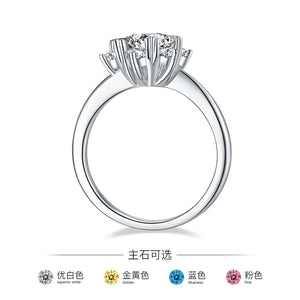 FOREVER QUEEN Star flower S925 silver plated platinum Mosan diamond female ring 1 carat D grade